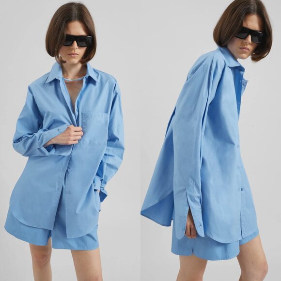 The Frankie Shop Blue Lui Organic Cotton Button Down Shirt - Picture 2 of 16